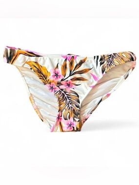 Salt & Cove White Tropical Floral Multi Colored White Cinch Back Bikini Bottom.